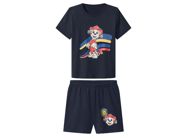 Dunkelblauer Kinder-Pyjama mit T-Shirt und Shorts, mit Welpen-Aufdruck