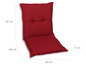 Rotes Sitzkissen mit Maßen in Zentimetern.
