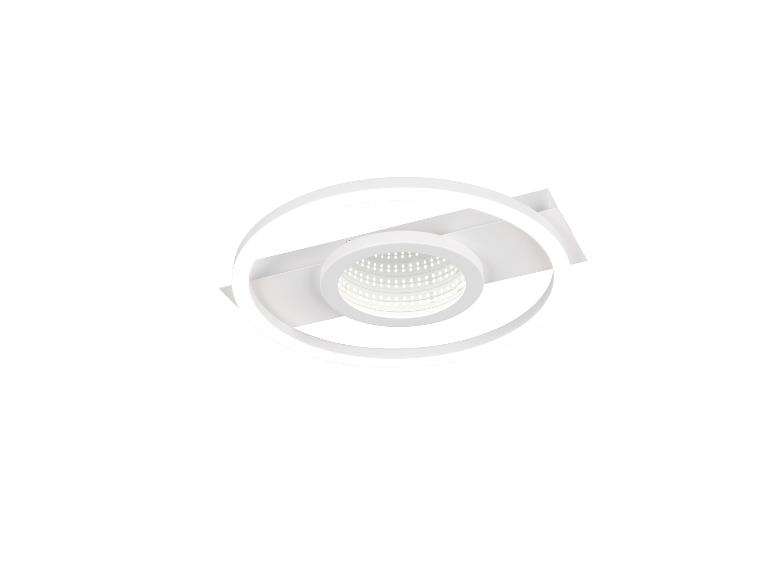 Moderne weiße LED-Deckenleuchte mit kreisförmigem Design und zentralem Spot.