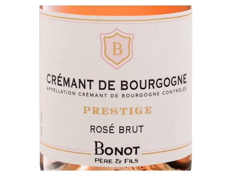 Flasche Crémant de Bourgogne Prestige Rosé Brut von Bonot Père & Fils.