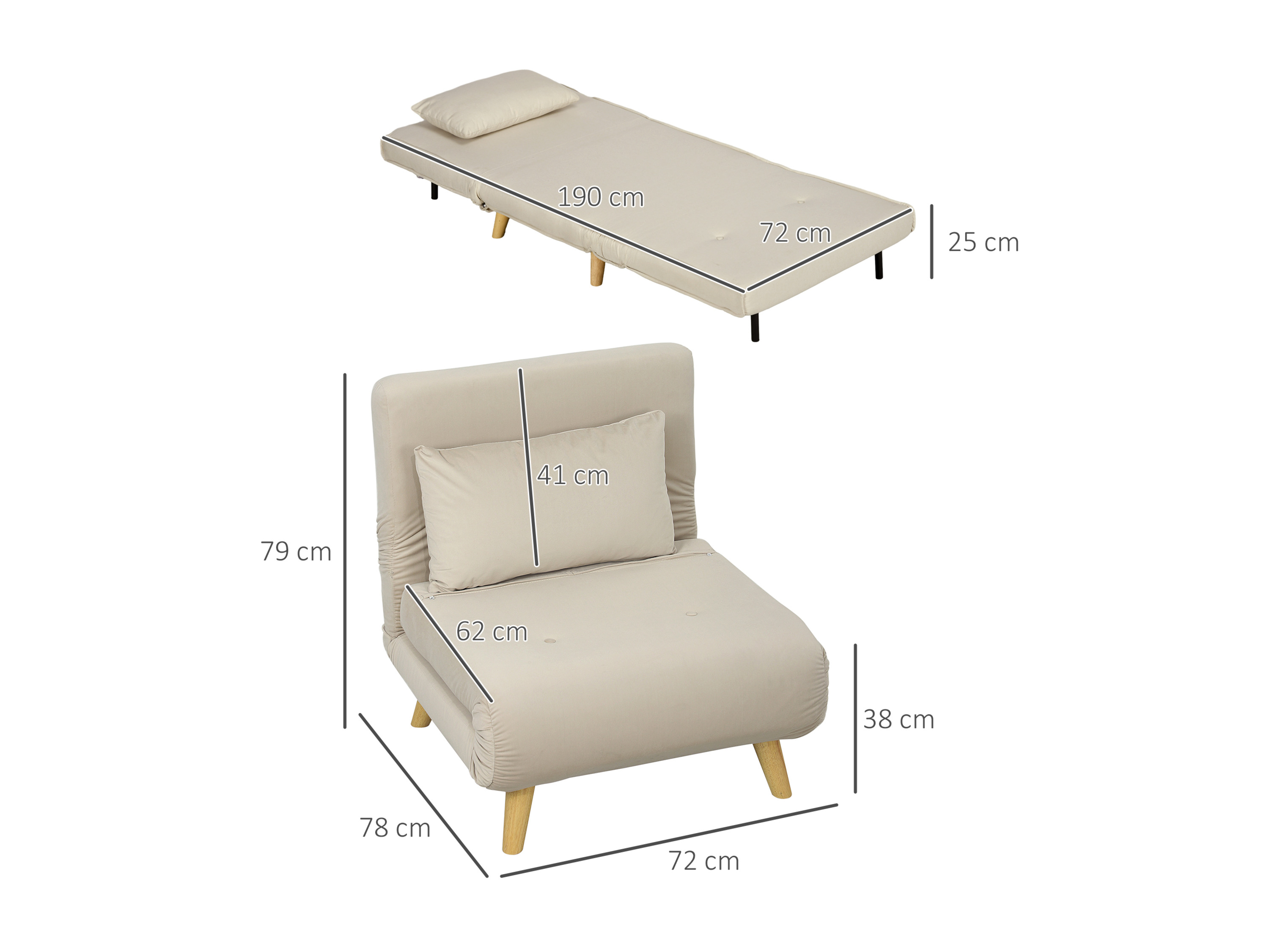 Thumbnail - HOMCOM Schlafsessel (Breite 72 cm, Beige)