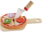 Holzspielzeugpizza mit Schneidebrett und Messer, mit abnehmbaren Belägen.