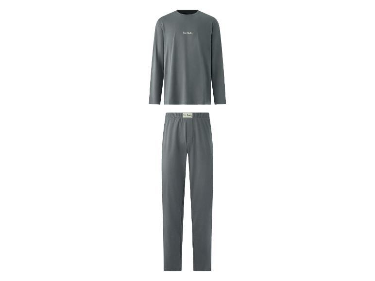 Dunkelgraues Herren-Pyjama-Set, bestehend aus einem Langarmshirt und einer Hose.