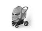 Grauer Kinderwagen mit transparenter Regenabdeckung