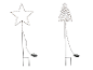 Zwei solarbetriebene LED-Gartenstecker: einer sternförmig und einer als Weihnachtsbaum.