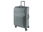 Ein grauer Koffer mit Rollen, perfekt für Reisen.
