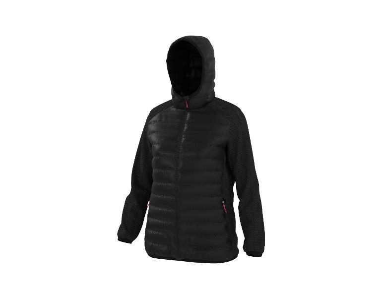 Schwarze Kapuzen-Steppjacke mit Ärmeln im Fischgrätmuster