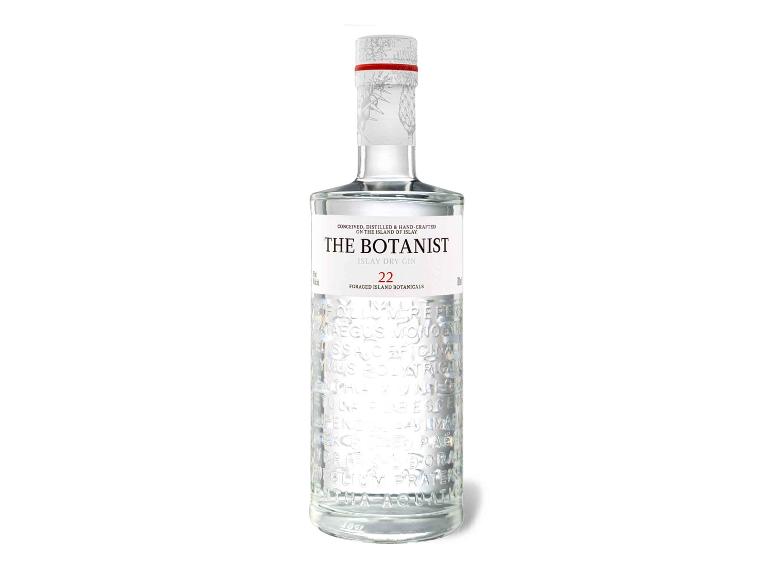 The Botanist Islay Dry Gin Flasche mit '22 Foraged Island Botanicals' auf dem Etikett.