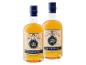 Zwei Flaschen Grappa Prosecco Riserva mit goldenen und blauen Etiketten.