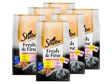 Sheba Katzennassnahrung Fresh & Fine mit Huhn & Lachs, 6 x 6 x 50 g