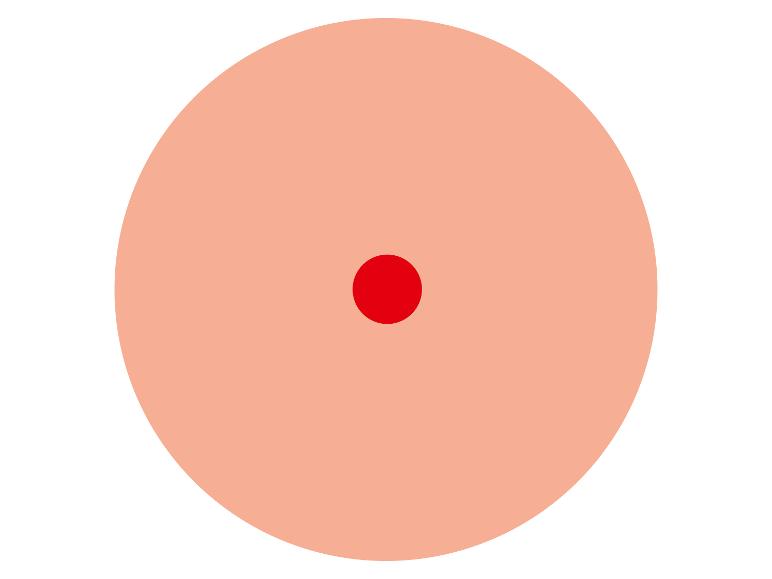 Ein pfirsichfarbener Kreis mit einem roten Punkt in der Mitte.