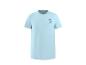 Hellblaues T-Shirt mit Palmenprint und dem Text „SUNSHINE & WAVES“.