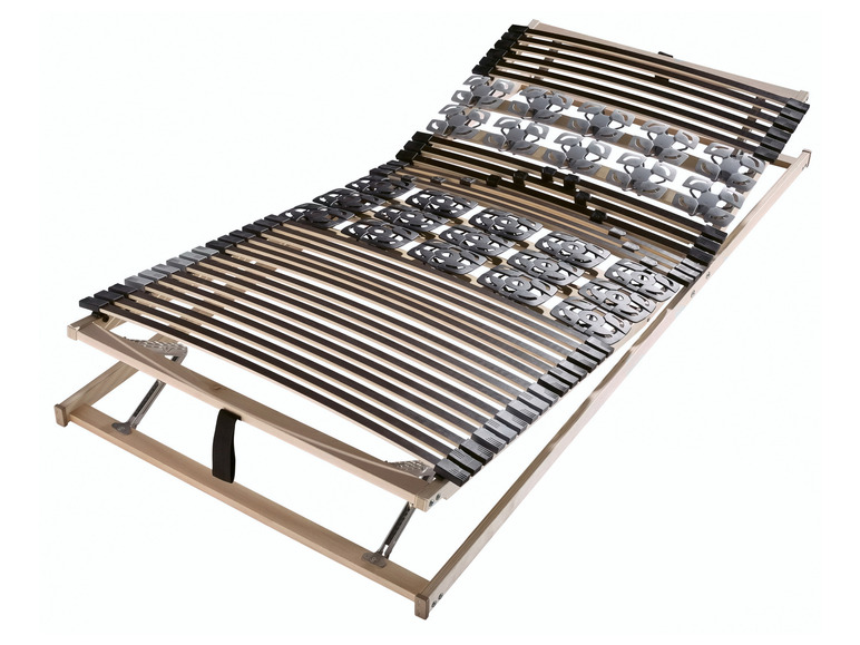 Ein Lattenrost aus Holz mit verstellbaren Lamellen.