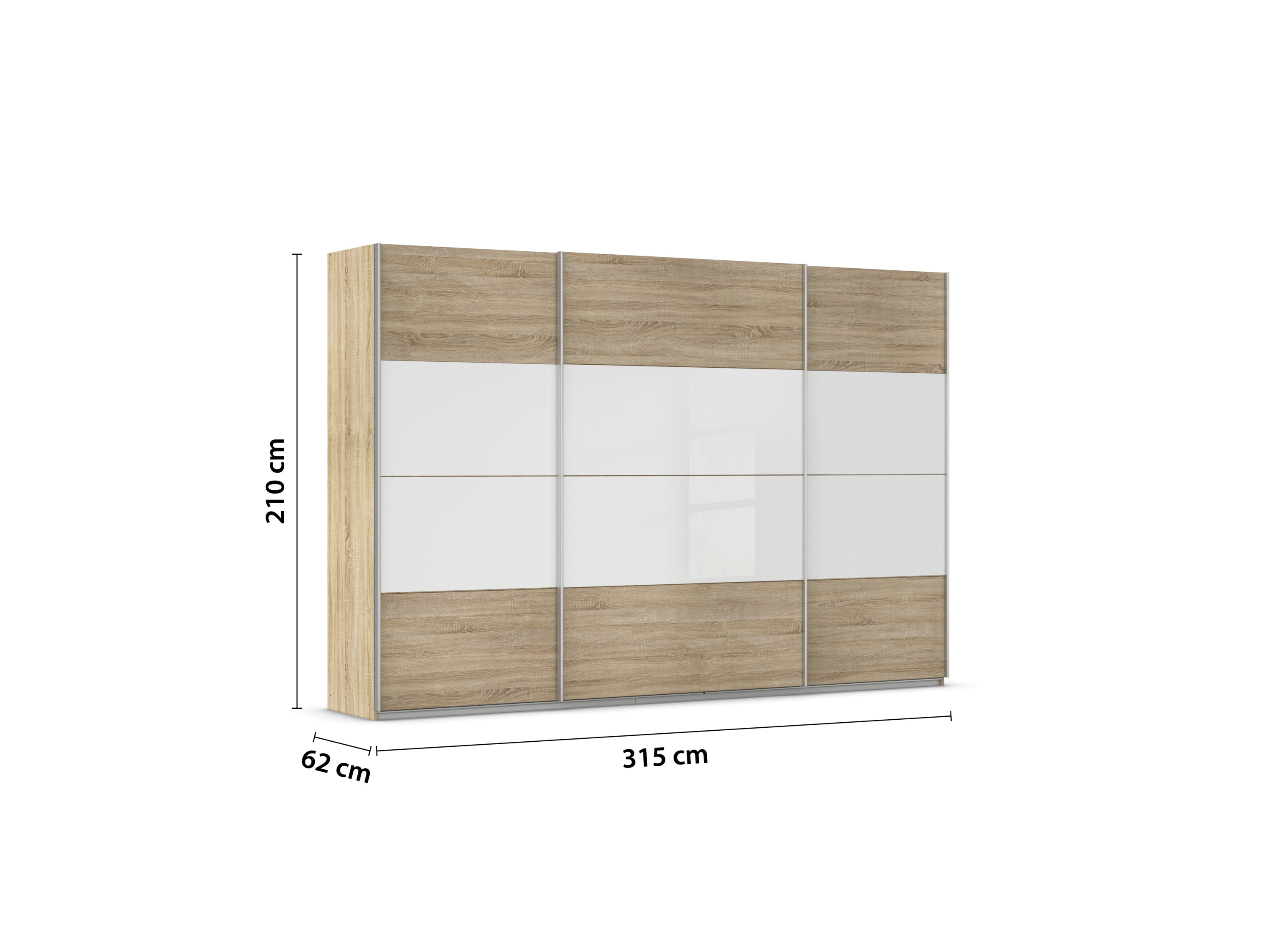 Thumbnail - rauch ORANGE Quadra Schwebetürenschrank mit Glaselementen (Basic-Zubehör, Korpus:Eiche, Glas:Weiß, 315 x 210 cm)