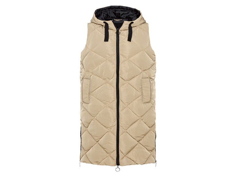 Beige gesteppte Weste mit Kapuze