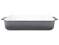 Eine graue Auflaufform mit weißem Innenraum.
