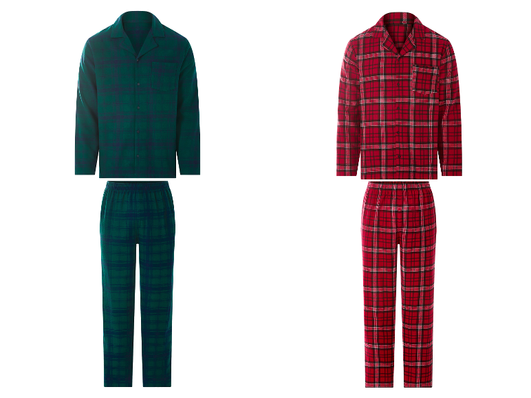ESMARA MEN Herren-Flanell-Pyjama in Grün und Rot kariert.