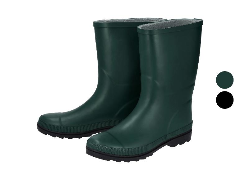 Grüne Gummistiefel mit Futter, erhältlich in Dunkelgrün und Schwarz.