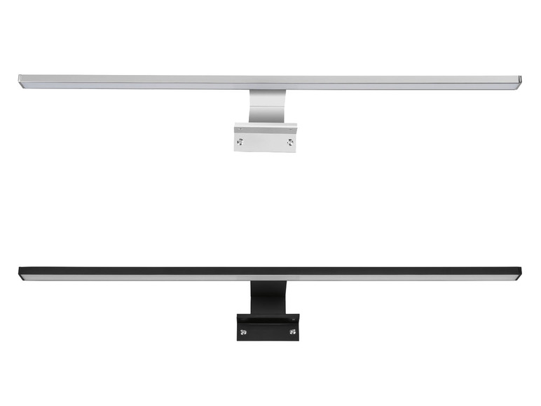 Zwei moderne Wandleuchten, eine silberne und eine schwarze.