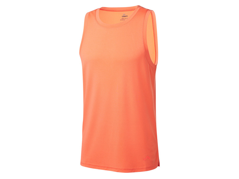 Ein orangefarbenes Tanktop von Crivit zum Sporten.