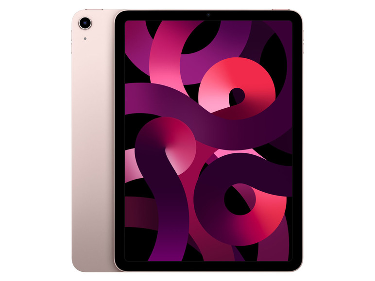 Ein rosa iPad mit abstraktem Hintergrundbild.