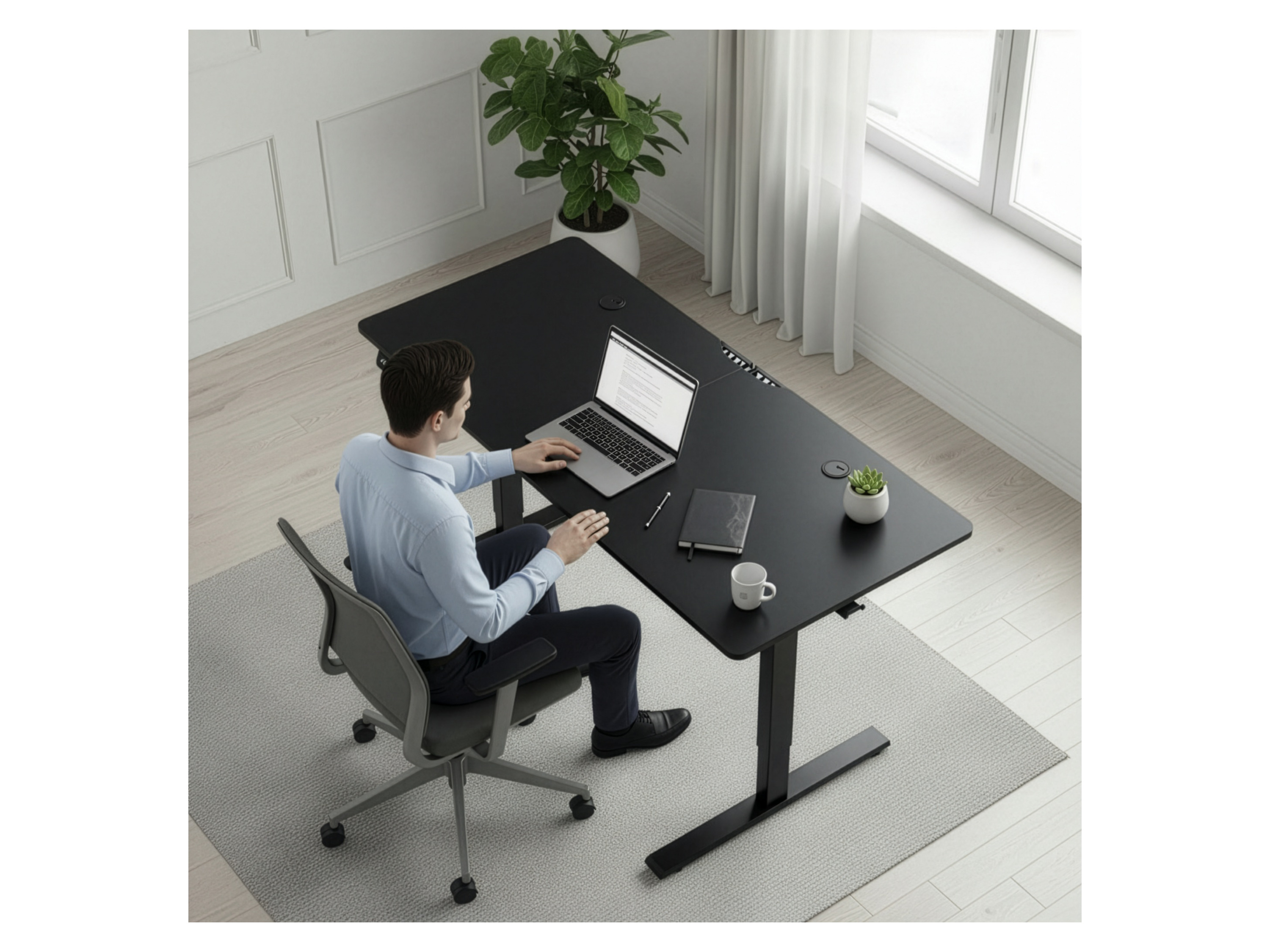 JUSKYS Schreibtisch Office Stand (140 x 60 cm, ohne Ablage, Schwarz) – Bild 4 von 4