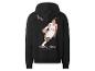 Schwarzer Hoodie mit Basketballspieler-Illustration und Text „some legends live forever“.
