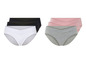 Ein Set mit sechs Slips in Schwarz, Weiß, Grau und Rosa.