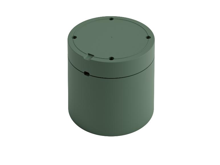 Dunkelgrüner zylindrischer Behälter, minimalistisches Design.