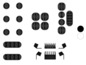 Schwarze Kabelclips und -halter zur Organisation von Kabeln