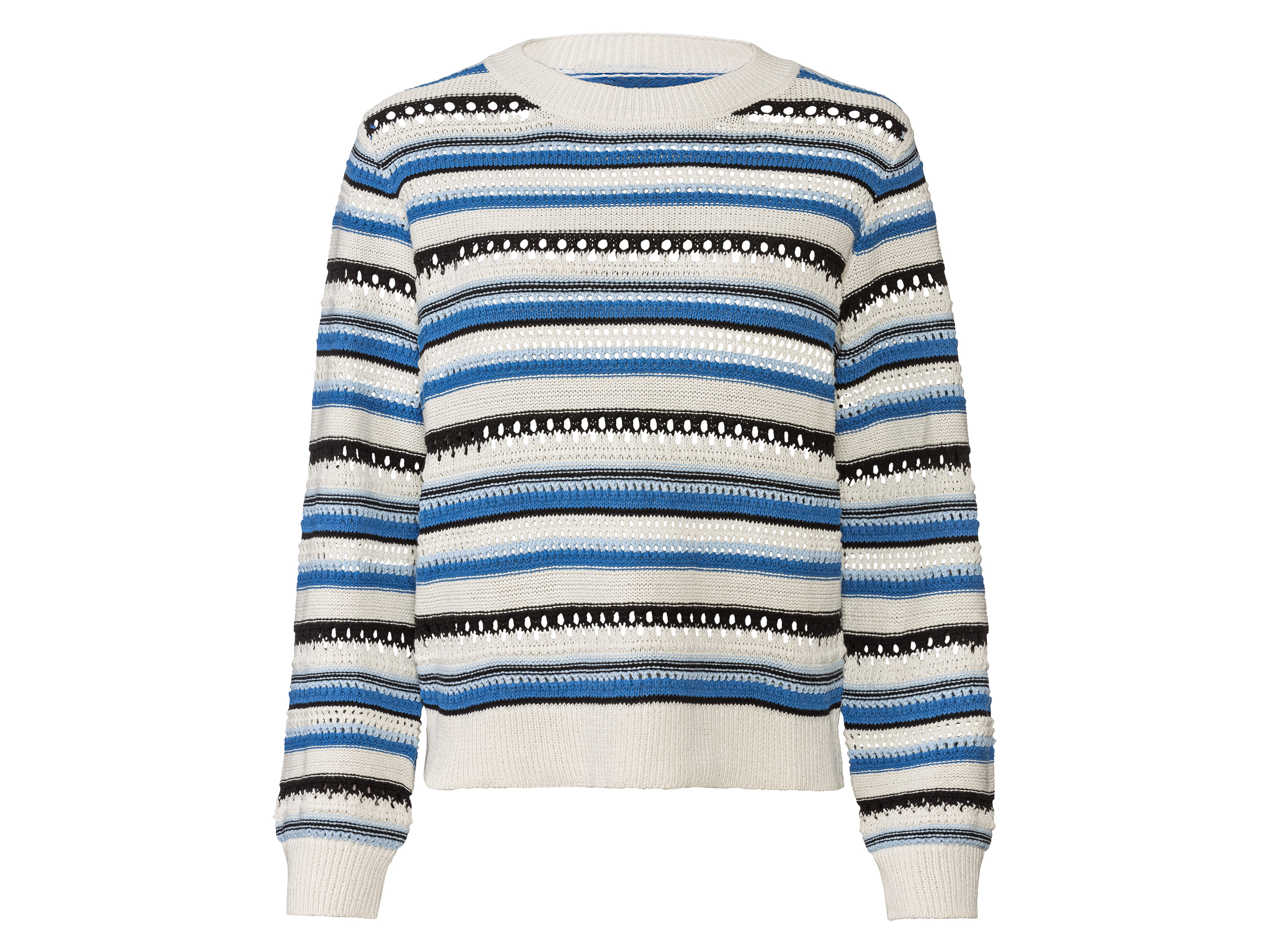esmara® Damen Pullover Lochstrick (blau gemustert, L(44/46)) | 04334036029381
