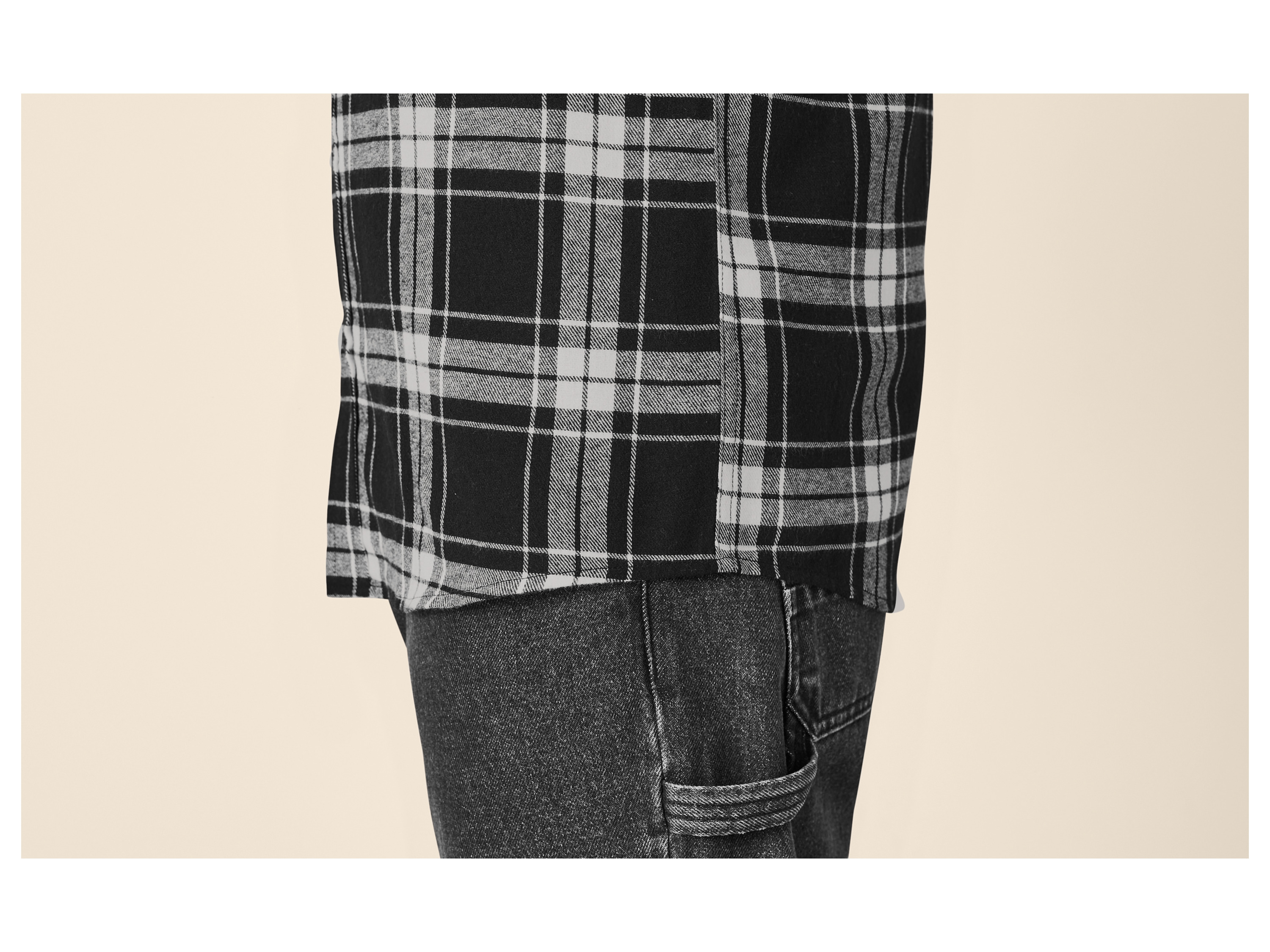 ESMARA MEN Herren Flanell-Freizeithemd (Karo/schwarz/weiß, M (39/40)) – Bild 4 von 4
