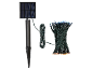 Mehrfarbige Solar-LED-Lichterkette mit Solarpanel und Erdspieß.