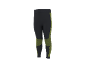 Schwarze Sportleggings mit gelb-grünen Streifen und Mustern.