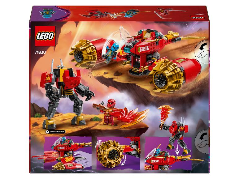 Rückseite der LEGO Ninjago Set 71830 Box mit einem roten Jet, Mech und Minifiguren