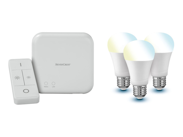 Gehe zu Vollbildansicht: Livarno Home Zigbee Smart Home Starter Kit, mit Gateway und 3 Leuchtmittel - Bild 1