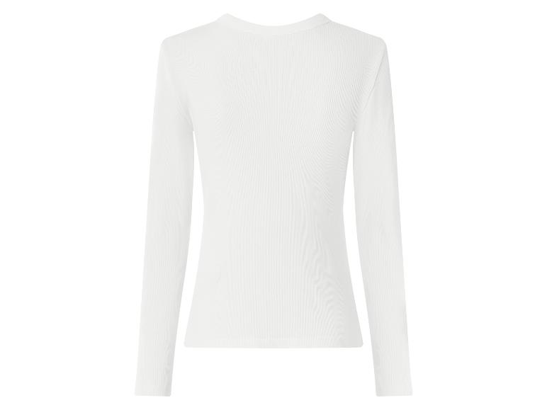 Weißes geripptes Langarmshirt für Damen, Rückansicht.