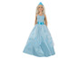 Eine Barbie-Puppe in einem hellblauen Prinzessinnenkleid.