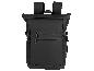 Schwarzer, wasserabweisender Rucksack mit Rollverschluss.