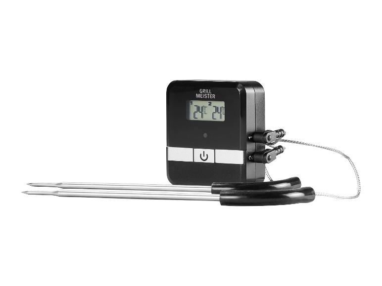 Grill Meister digitales Bratenthermometer mit zwei Sonden und Display, das 24°C anzeigt.