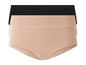 Drei Paar Damen-Unterwäsche, zwei nude und eine schwarz.