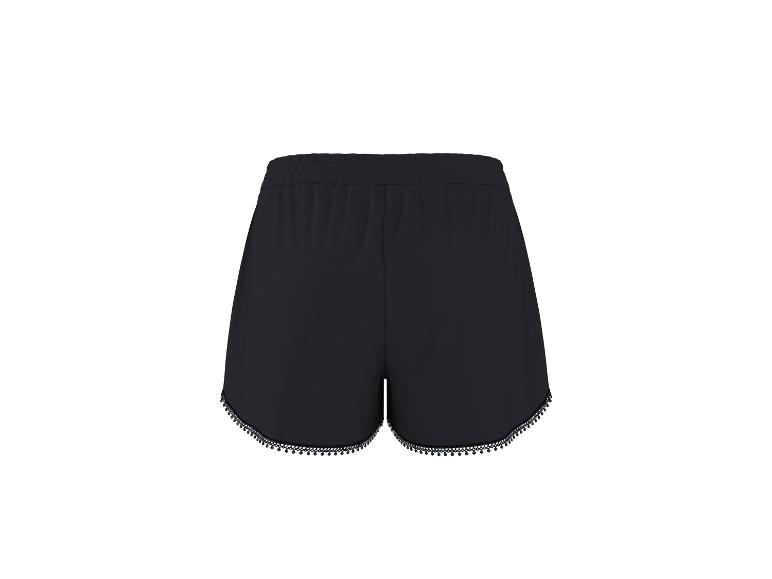 Schwarze Shorts mit Spitzenbesatz, Rückansicht.