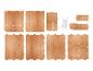 Holzteile zum Zusammenbauen eines Schranks.