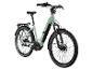 Hellgrünes City-E-Bike mit Gepäckträger und Schutzblechen