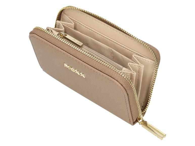 Mexx beige Reißverschluss-Geldbörse mit goldfarbenen Details.