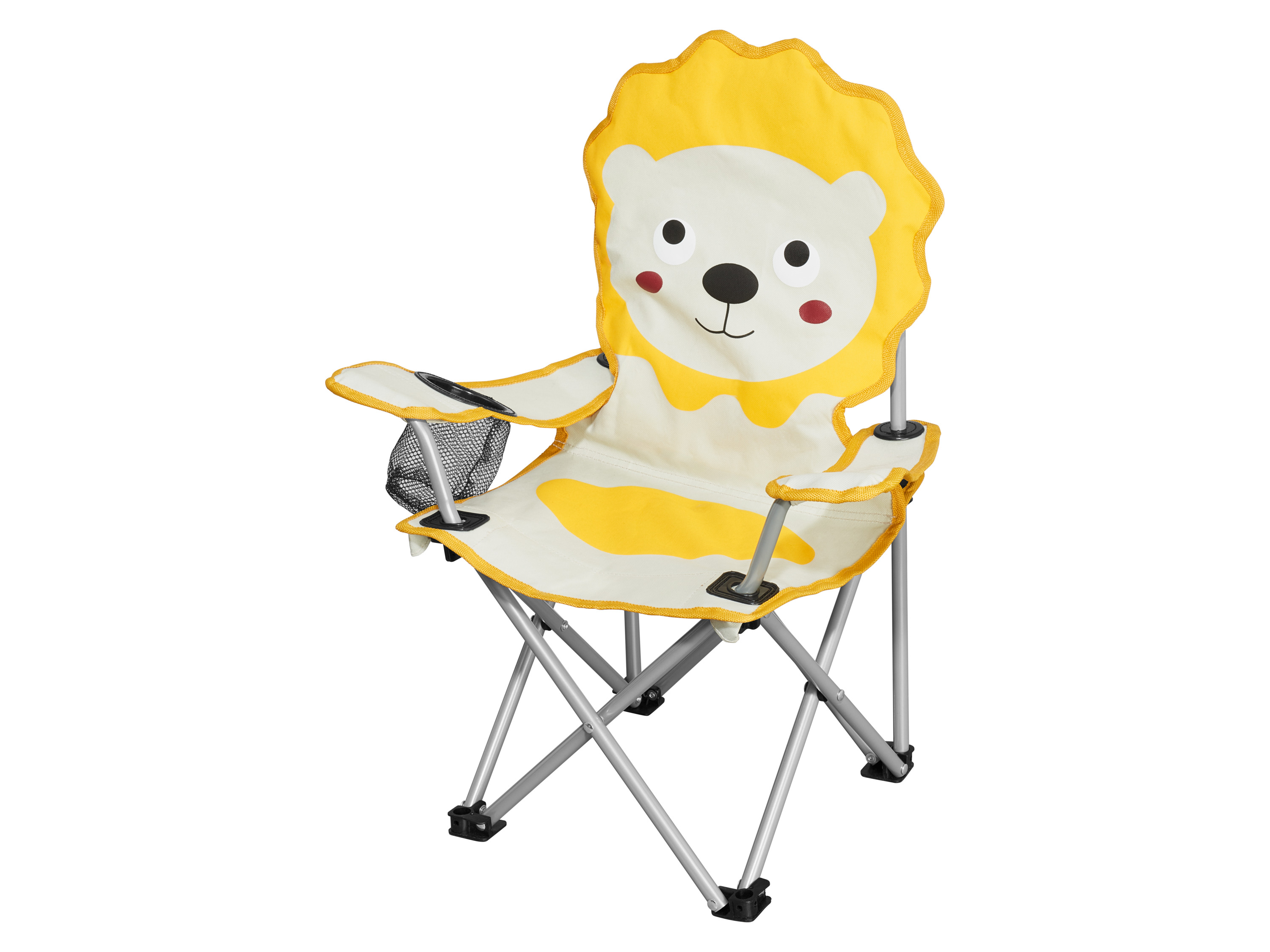 CRIVIT Kinder Campingstuhl (Löwe)““ | Stahl, pulverbeschichtet Maße: ca. B 34 x T 52 x H 60 cm, Packmaß: ca. B 10 x T 9 x H 60 cm Sitzhöhe: – Gewicht: ca. 1,2 kg““