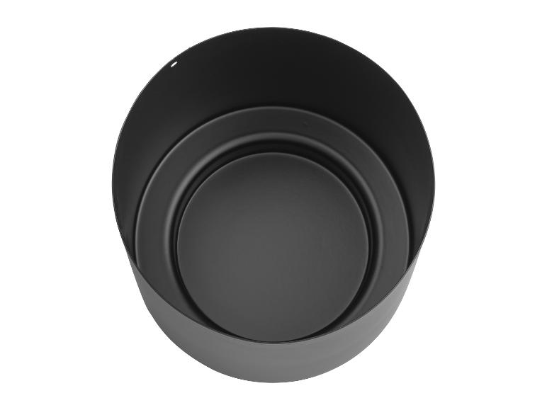 Runder schwarzer Metall-Blumentopf mit schlichtem, modernem Design.