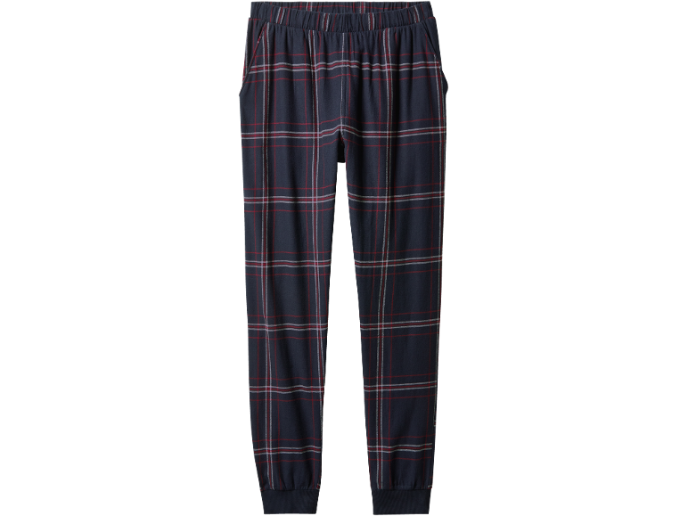 Herren-Pyjamahose in Dunkelblau kariert mit roten und weißen Streifen.