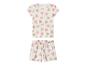 Weißes Kurzarm-Pyjama-Set mit rosa und beigem Herzmuster.
