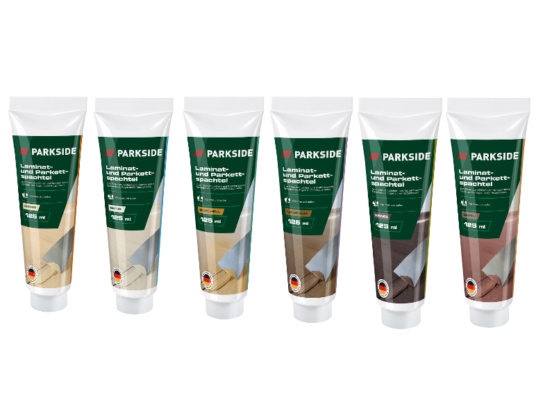 PARKSIDE® Laminat- und Parkettspachtel in verschiedenen Farbtönen.